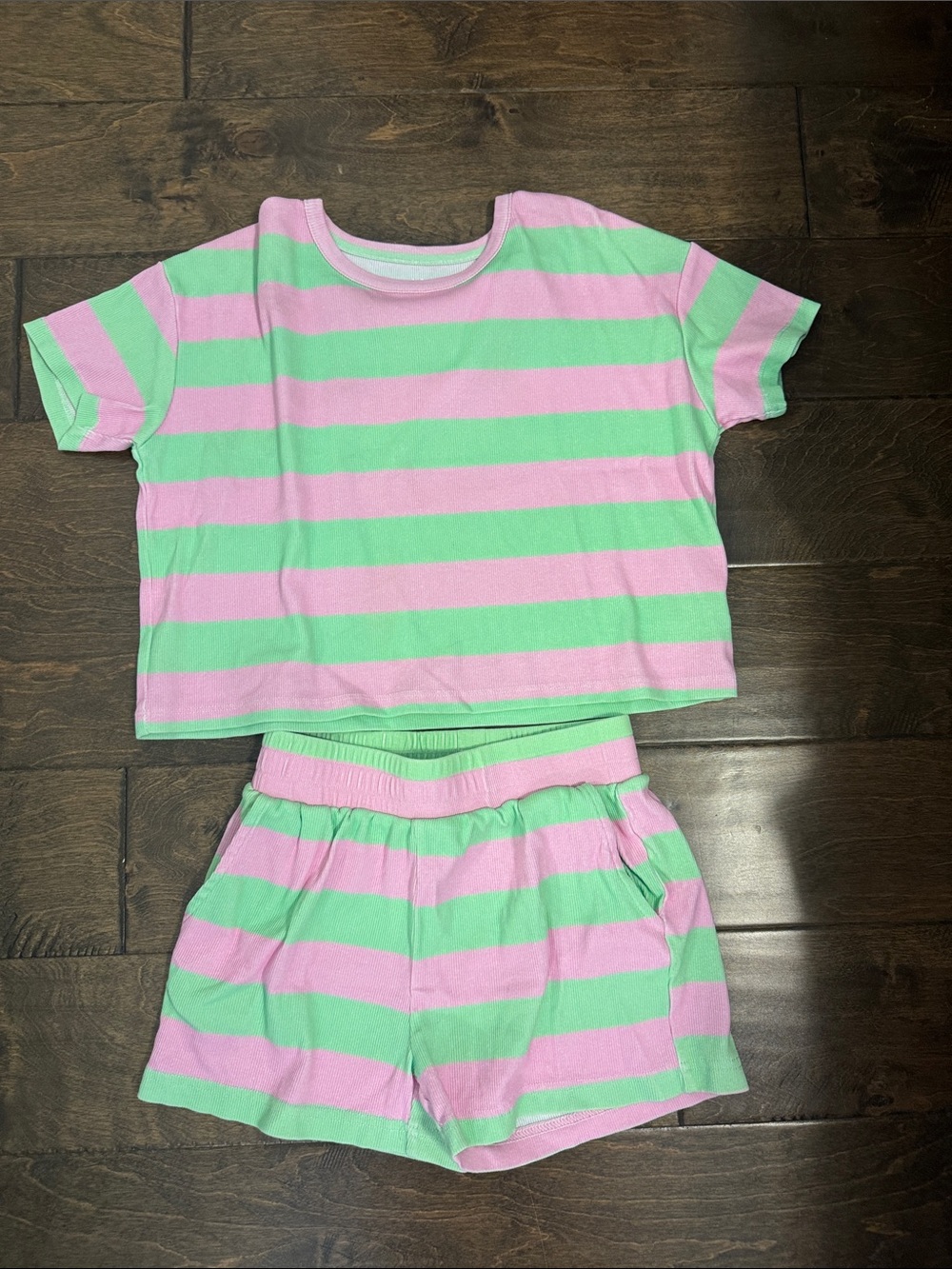 Chaser Pink and Mint Striped Kids Short Set